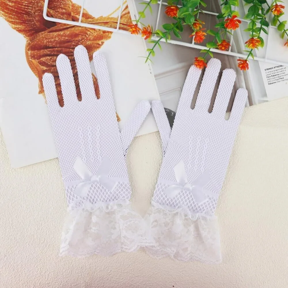 Women's A-White Halloween Tea Short Lace Gloves Elegant Bridal Cosplay Party